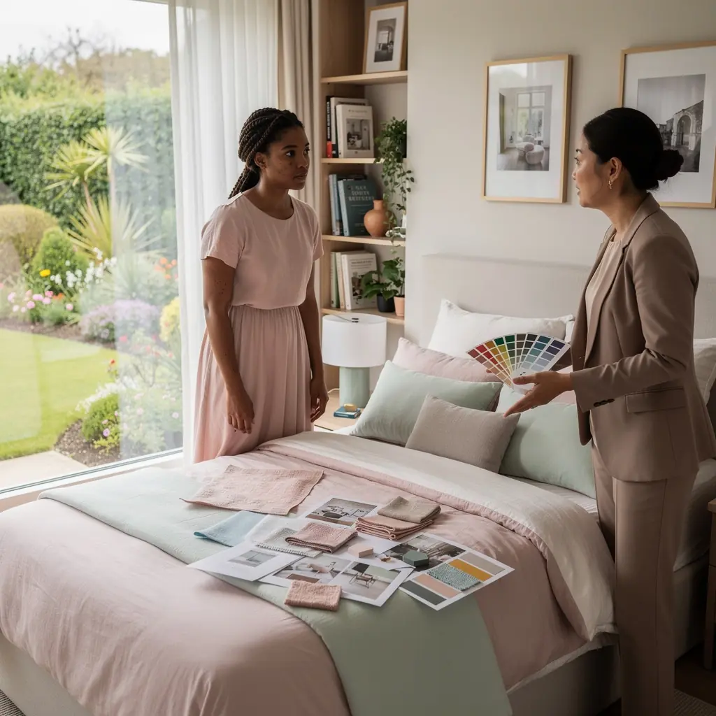 Przestronny taras z komfortowymi meblami i zielenią wokół.