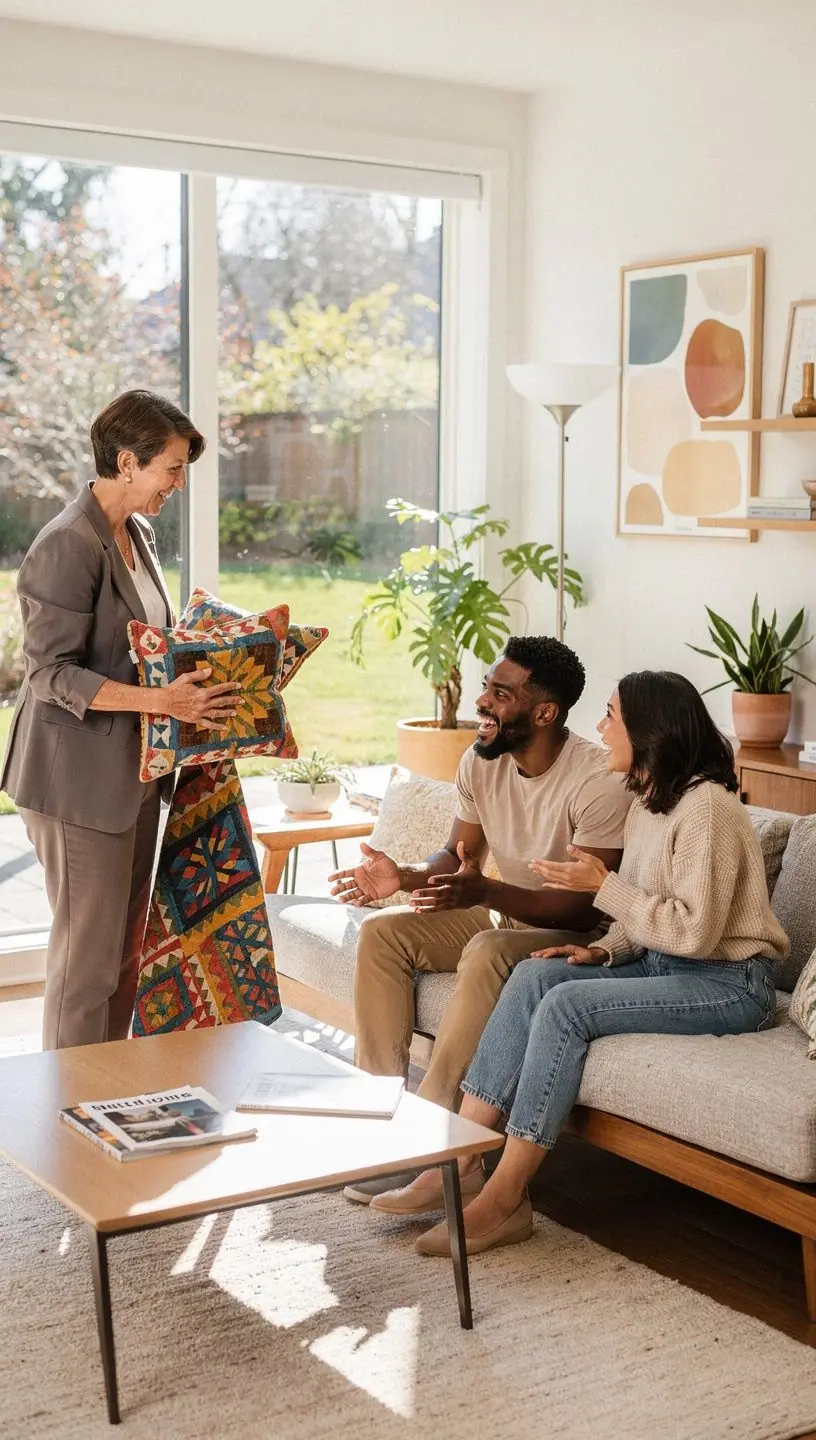 Nowoczesny salon z minimalistycznym wystrojem i jasnymi kolorami.